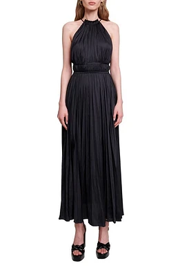 maje Revilly Pleated Maxi Dress Black at Nordstrom,