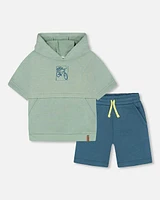 Deux Par Deux Little Boy's French Terry Hooded Top And Short Set Green at Nordstrom, Size 4T