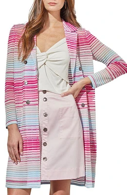 Ming Wang Sheer Stripe Longline Jacket Perfect Pink Multi at Nordstrom,