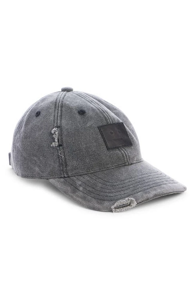 Acne Studios Logo Patch Distressed Canvas Baseball Cap in Carbon Grey at Nordstrom