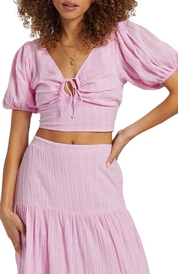 Billabong Tropic Heart Puff Sleeve Crop Top Pink Dream at Nordstrom,