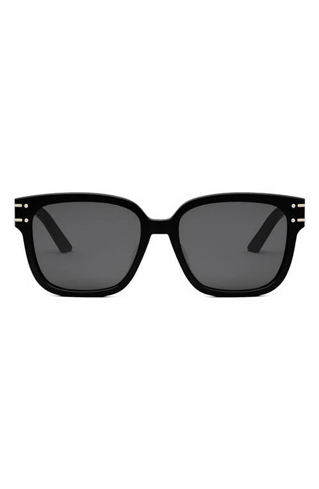 'Diorsignature S7F Square Sunglasses in Shiny Black /Smoke at Nordstrom