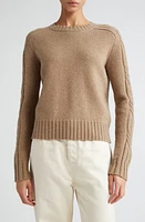 Max Mara Berlina Cable Knit Sleeve Cashmere Crewneck Sweater Sand at Nordstrom,