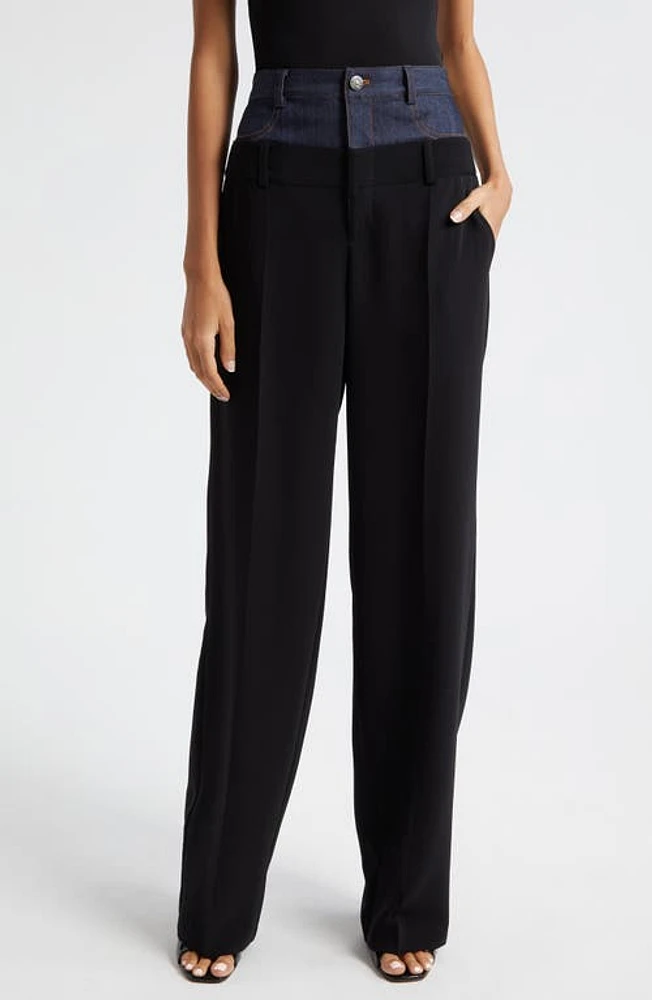 Cinq à Sept Dionne Mixed Media Pants Black/Indigo at Nordstrom,