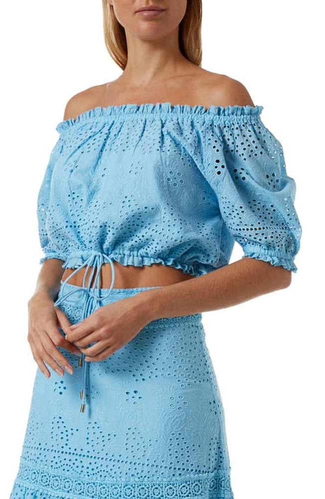 Melissa Odabash Francesca Eyelet Off the Shoulder Cover-Up Top Cornflower at Nordstrom,