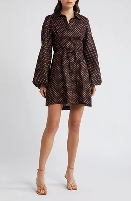 Faithfull the Brand Rae Tie Belt Long Sleeve Linen Mini Shirtdress Ludovica Polka Dot at Nordstrom,