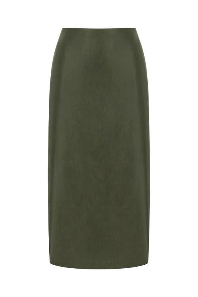 Nocturne Midi Skirt with Back Slits in Khaki at Nordstrom