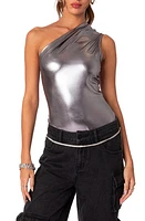 EDIKTED Feona Metallic One-Shoulder Bodysuit Silver at Nordstrom,