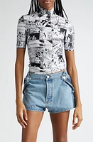 Coperni Comic Print Mock Neck Top Black/White at Nordstrom,