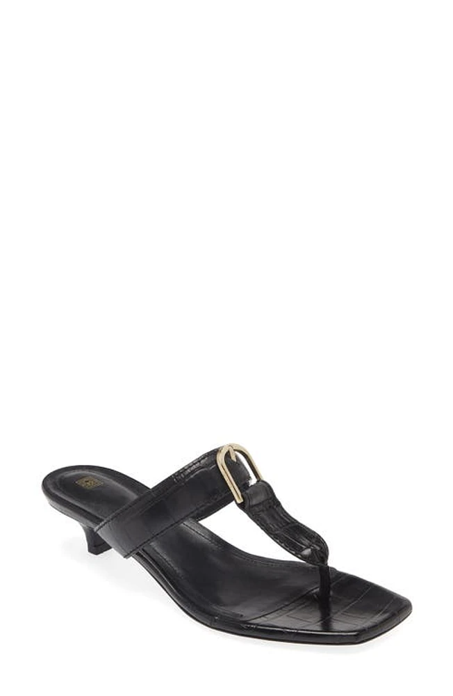 TOTEME Croc Embossed Buckle T-Strap Kitten Heel Sandal Black at Nordstrom,