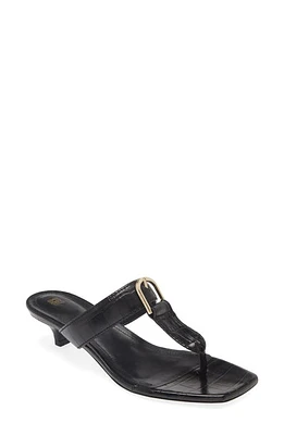 TOTEME Croc Embossed Buckle T-Strap Kitten Heel Sandal Black at Nordstrom,