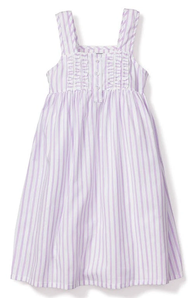 Petite Plume Kids' Stripe French Ticking Nightgown Purple at Nordstrom,