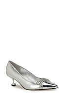 Nine West Wendon Pointed Cap Toe Kitten Heel Pump Silver at Nordstrom,