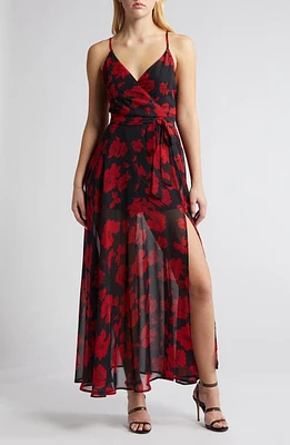 Lulus Floral Dress Black/Red at Nordstrom,