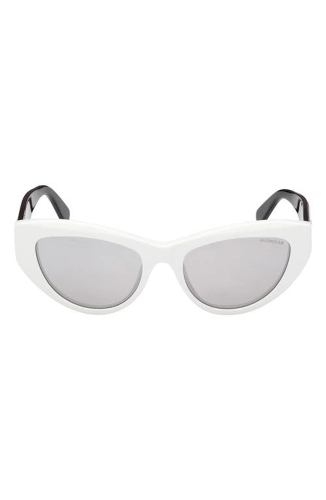 Moncler 53mm Mirrored Cat Eye Sunglasses in White /Smoke Mirror at Nordstrom