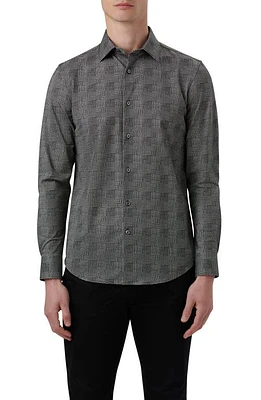 Bugatchi James OoohCotton Dupplin Check Button-Up Shirt Black at Nordstrom,