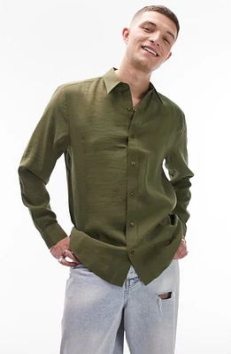 Topman Soft Touch Modal Blend Button-Up Shirt Khaki at Nordstrom,