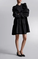 & Other Stories Eyelet Ruffle Long Sleeve Mini Shirtdress Black Dark at Nordstrom,