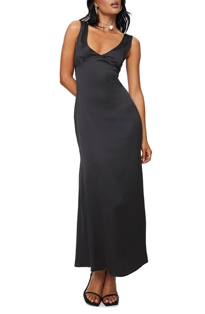 Princess Polly Lynsey V-Neck Satin Maxi Dress in Black at Nordstrom, Size 8