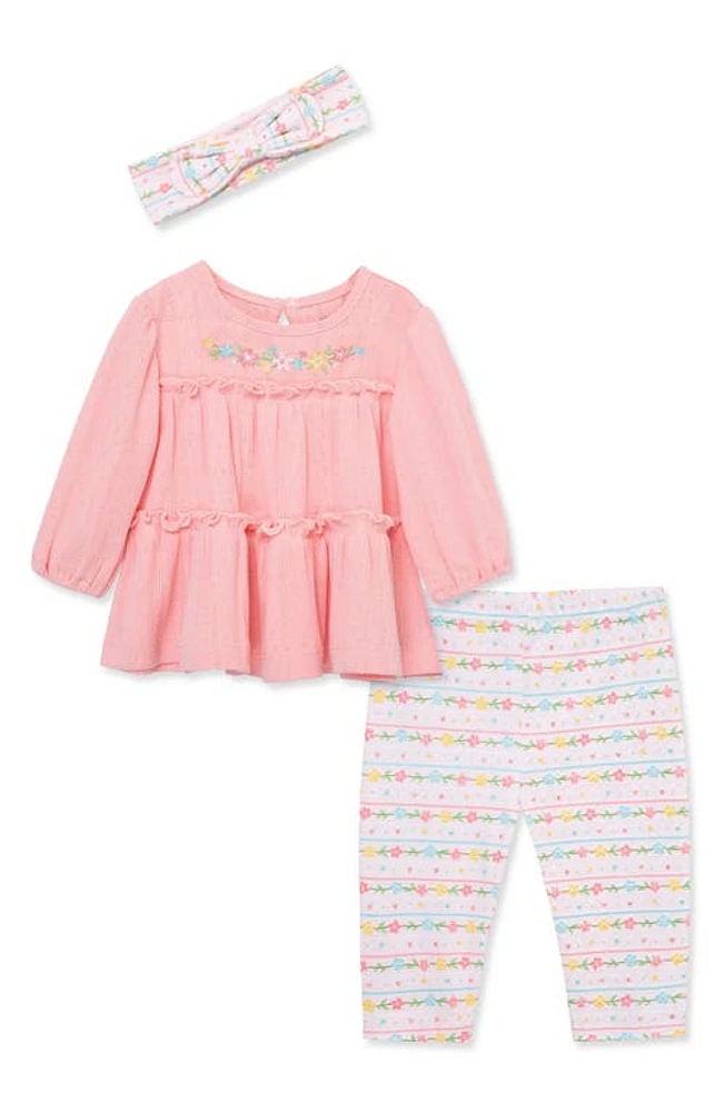 Little Me Garland Floral Tunic, Leggings & Headband Set in Pink at Nordstrom, Size 9M