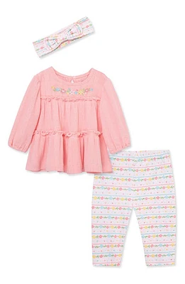 Little Me Garland Floral Tunic, Leggings & Headband Set in Pink at Nordstrom, Size 9M