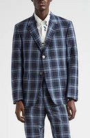 Thom Browne Unstructured Straight Fit Plaid Cotton Sport Coat Dark Navy at Nordstrom,