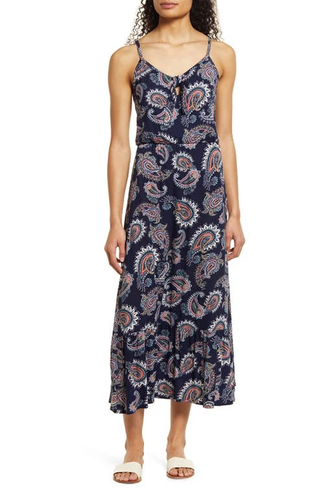 Loveappella Tie Front Maxi Sundress in Navy at Nordstrom