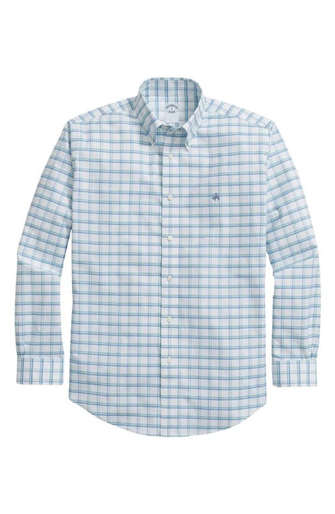 Brooks Brothers Regular Fit Check Non-Iron Stretch Cotton Oxford Button-Down Shirt in Blue /Green at Nordstrom, Size Small