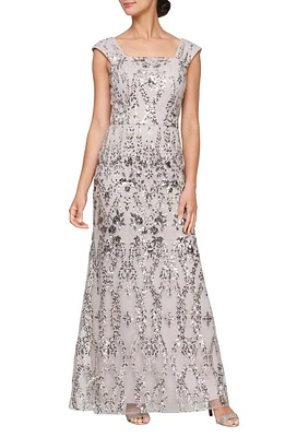 Alex Evenings Embroidered Sequin Sleeveless Gown Taupe at Nordstrom,