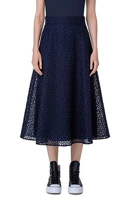 Akris Embroidered Floral Organza A-Line Skirt 079 Navy at Nordstrom,