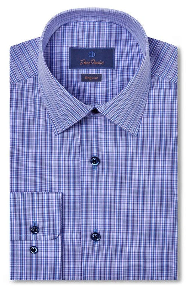 David Donahue Regular Fit Check Cotton Poplin Dress Shirt Blue/Purple at Nordstrom,