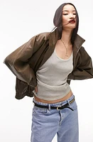 Topshop Faux Leather Bomber Jacket Brown at Nordstrom,