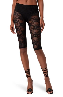 EDIKTED Gianna Sheer Lace Crop Leggings in Black at Nordstrom, Size X-Small