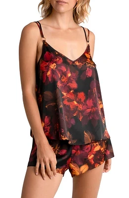 Midnight Bakery Dylan Floral Print Satin Short Pajamas Black at Nordstrom,