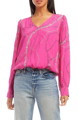 Karen Kane V-Neck Top in Pink Print at Nordstrom, Size Large