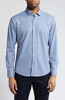 Stone Rose Microprint Techno Stretch Performance Button-Up Shirt Navy at Nordstrom,