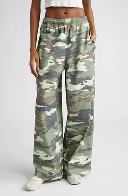 Acne Studios Camo Cotton Wide Leg Pants in Khaki Green at Nordstrom, Size Large