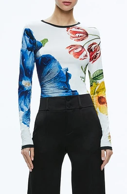 Alice + Olivia Delaina Floral Crewneck Crop Top Le Parisien at Nordstrom,