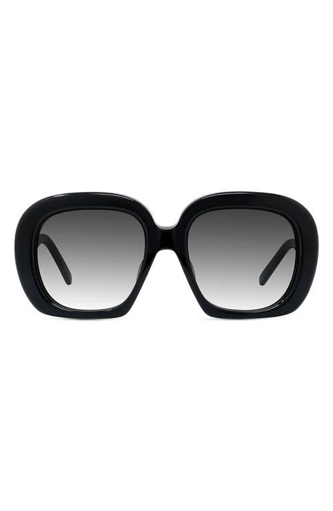 Loewe Curvy 53mm Square Sunglasses in Shiny Black /Gradient Smoke at Nordstrom