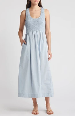 Faithfull the Brand Matera Smocked Midi Dress Sky Blue at Nordstrom,