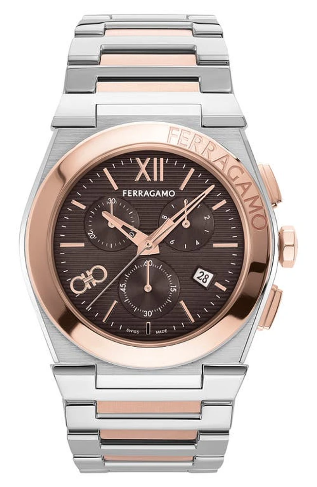 FERRAGAMO Vega Bracelet Chronograph Watch, 42mm in Two Tone at Nordstrom