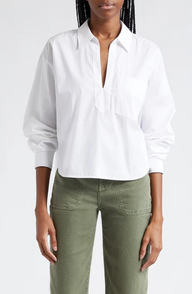 Veronica Beard Khai Stretch Cotton Woven Top White at Nordstrom,