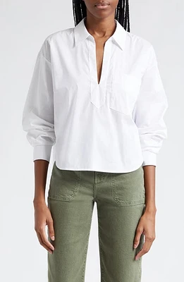 Veronica Beard Khai Stretch Cotton Woven Top White at Nordstrom,