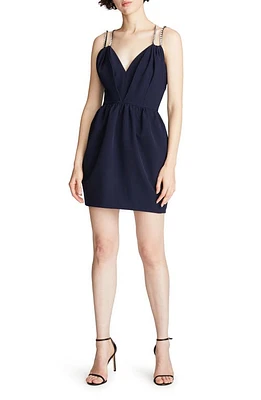 HALSTON Justine Embellished Strap Stretch Crepe Cocktail Dress in Navy at Nordstrom, Size 8