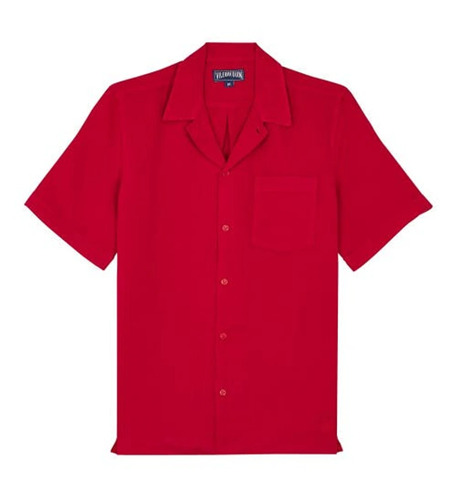 Vilebrequin Men's Linen Solid Bowling Shirt in Moulin Rouge at Nordstrom