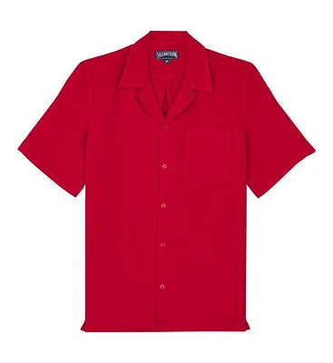 Vilebrequin Men's Linen Solid Bowling Shirt in Moulin Rouge at Nordstrom