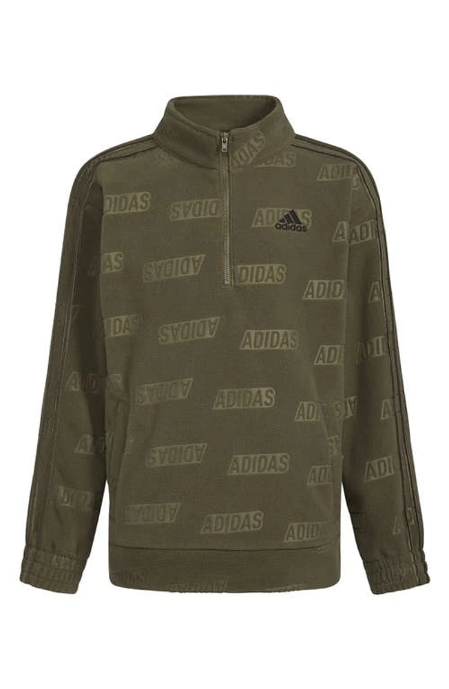 adidas Kids' Brand Love Cozy Half Zip Pullover Olive at Nordstrom,