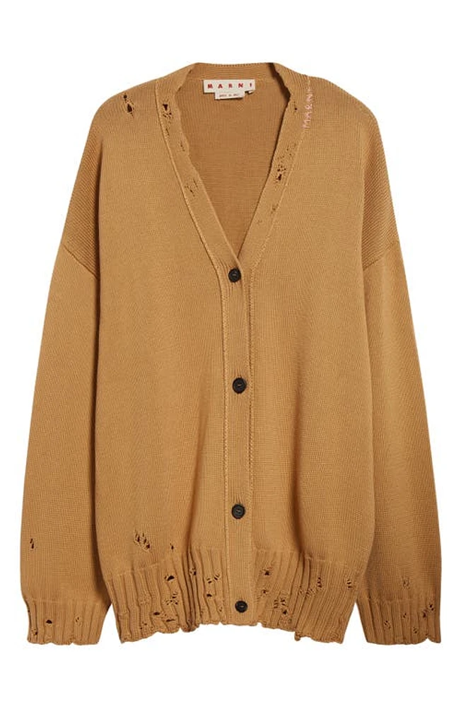 Marni Oversize Distressed Cotton Cardigan Tan at Nordstrom, Us