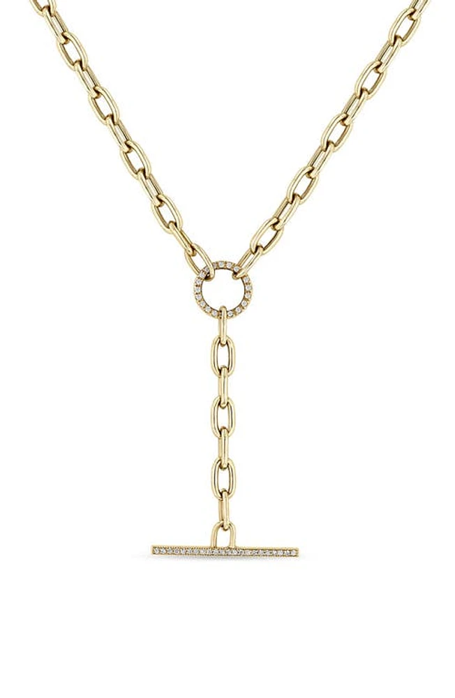 Zoë Chicco Medium Square Oval Chain with Pave Diamond Link Necklace in 14K Yellow Gold at Nordstrom, Size 18