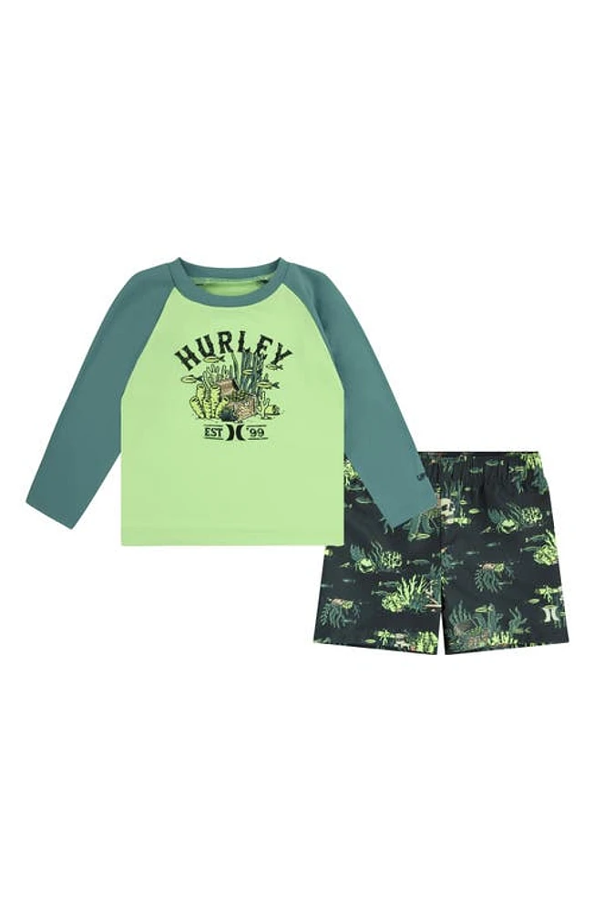 Hurley Kids' Treasure Hunt Two-Piece Rashguard Swimsuit Artillery at Nordstrom,